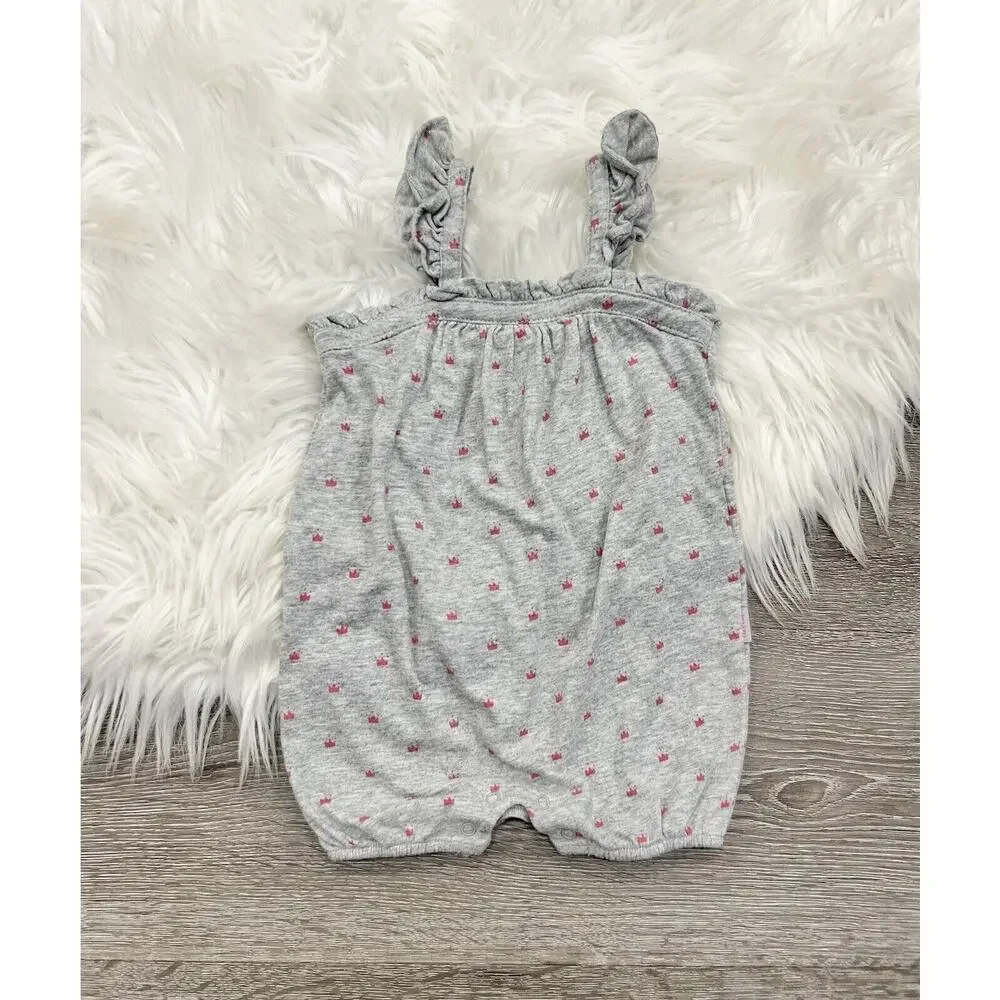 Baby Gap Pink Princess Crown Girls 0/3 months Baby‎ One-Piece Grey Romper